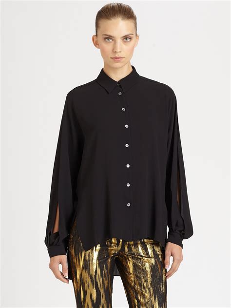 black michael michael kors meilie split back blouse|michael kors designer tops black.